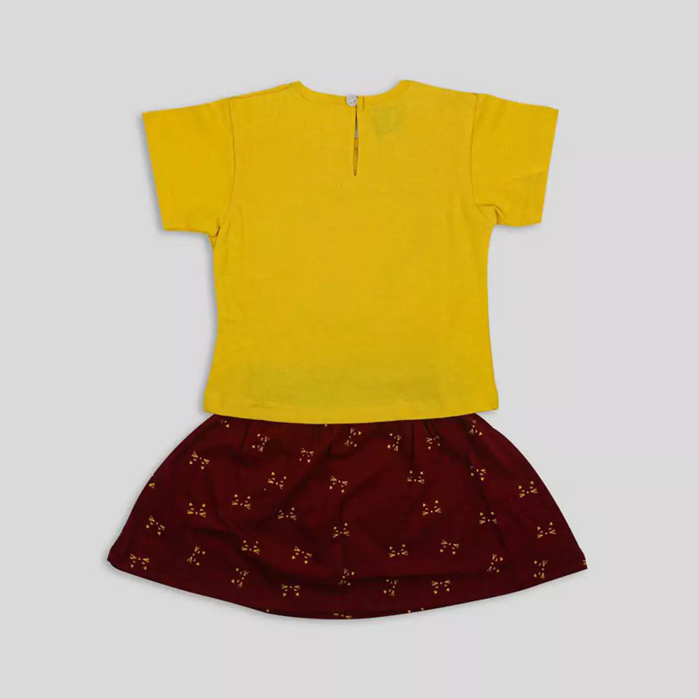 Girl Short Sleeve Tee Top And Skirt Set