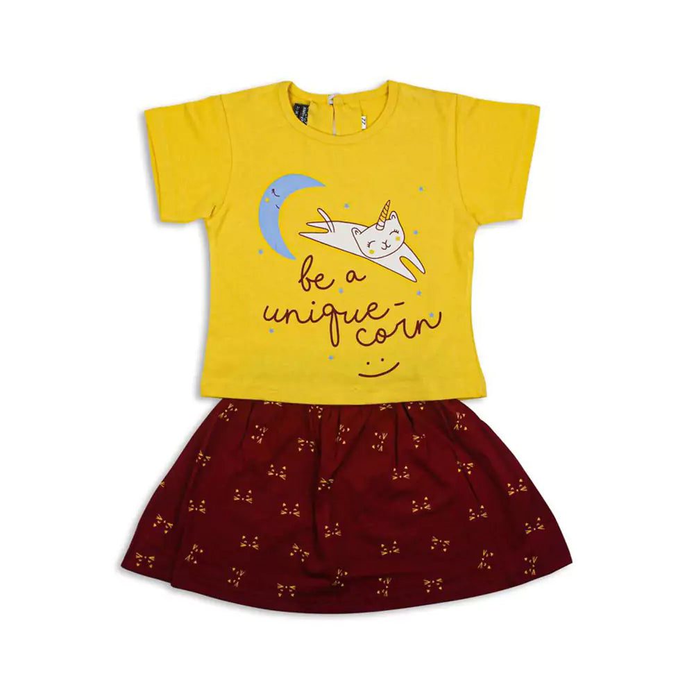 Girl Short Sleeve Tee Top And Skirt Set