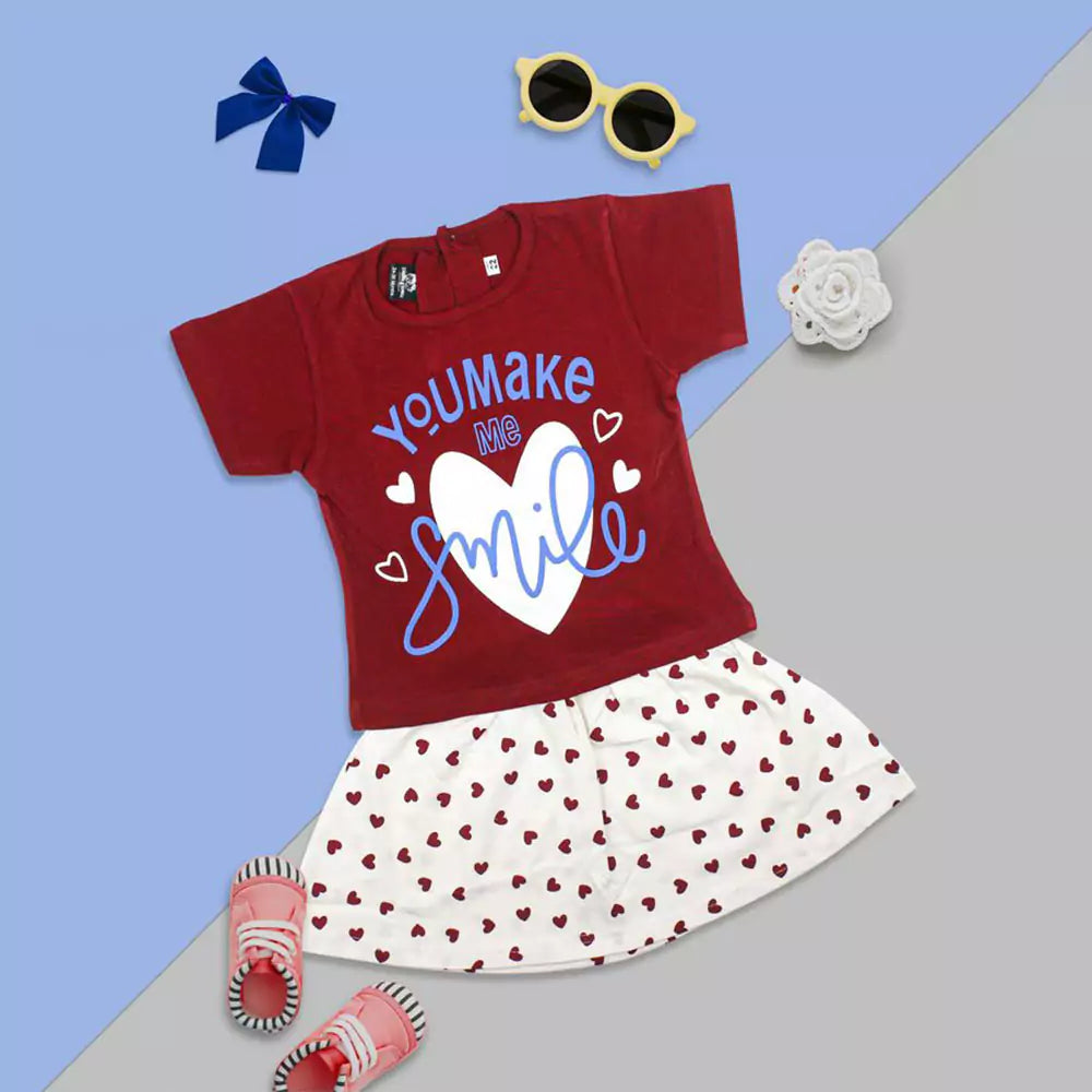 Girl Short Sleeve Tee Top And Skirt Set