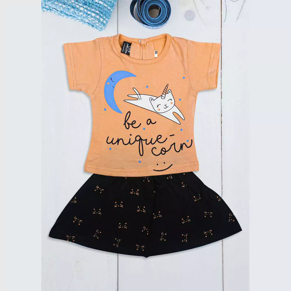 Girl Short Sleeve Tee Top And Skirt Set