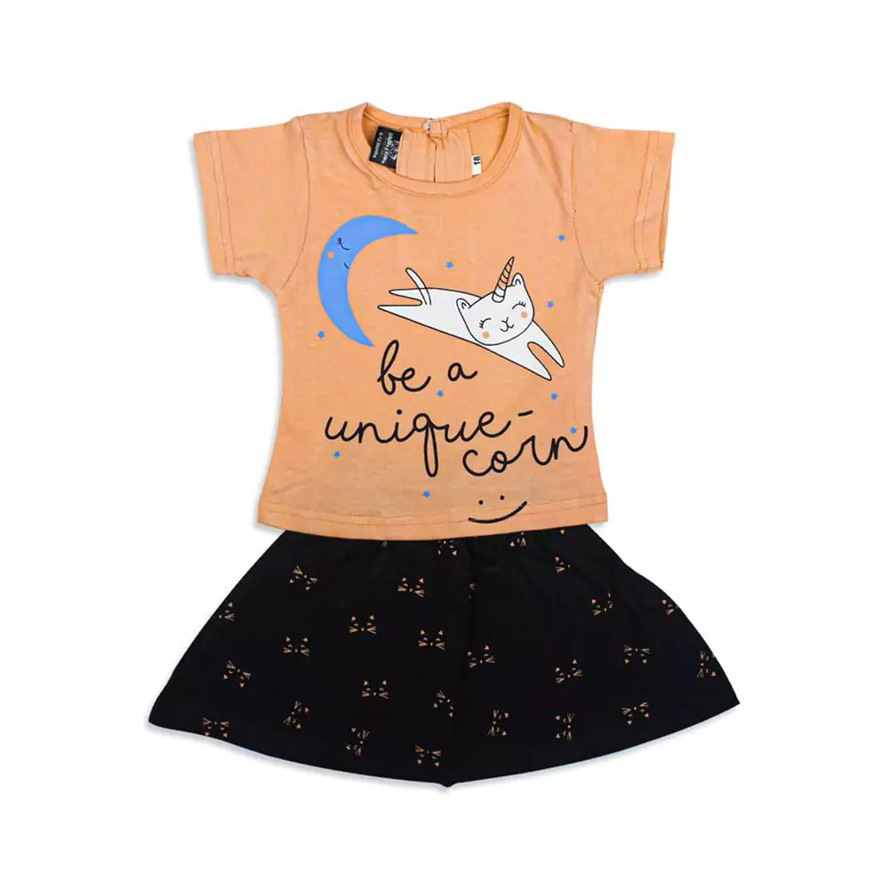 Girl Short Sleeve Tee Top And Skirt Set