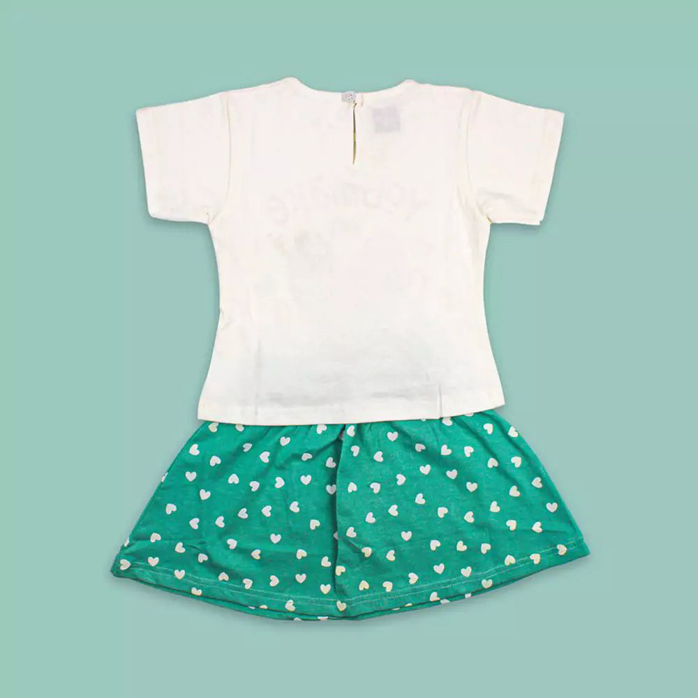 Girl Short Sleeve Tee Top And Skirt Set (White)