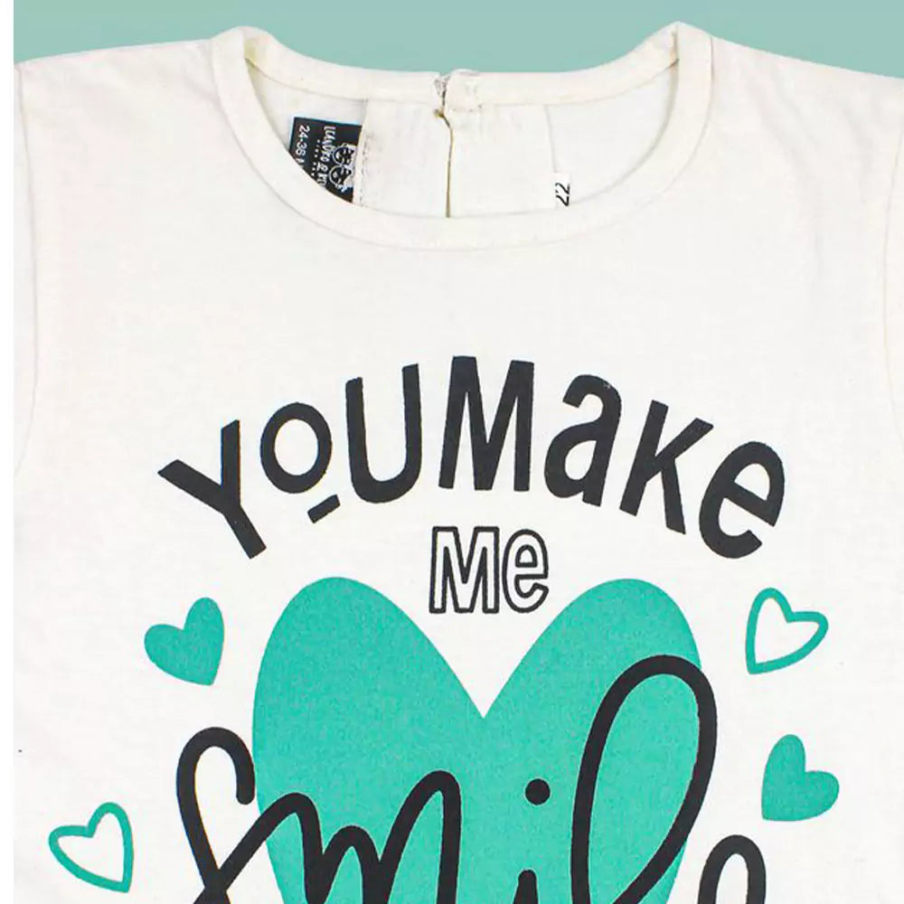 Girl Short Sleeve Tee Top And Skirt Set (White)