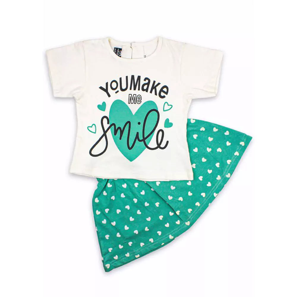 Girl Short Sleeve Tee Top And Skirt Set (White)