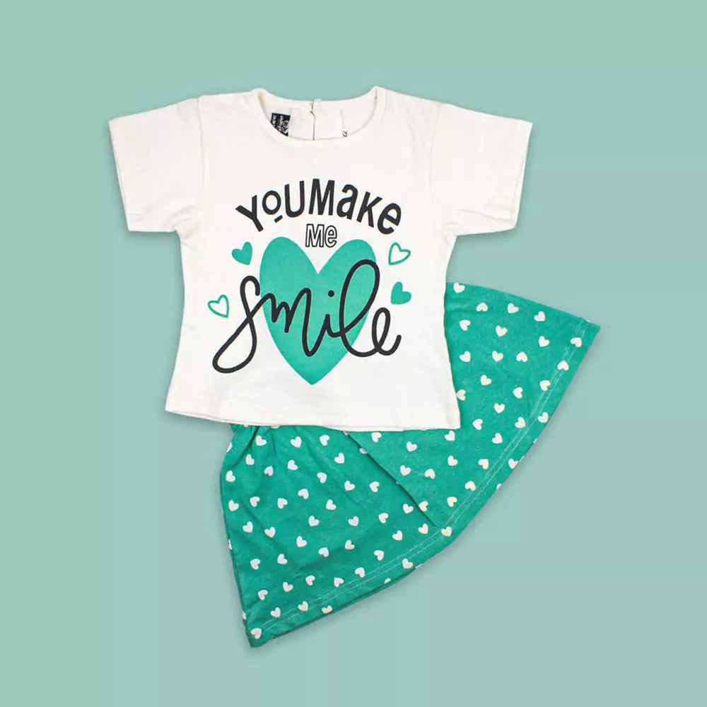Girl Short Sleeve Tee Top And Skirt Set (White)