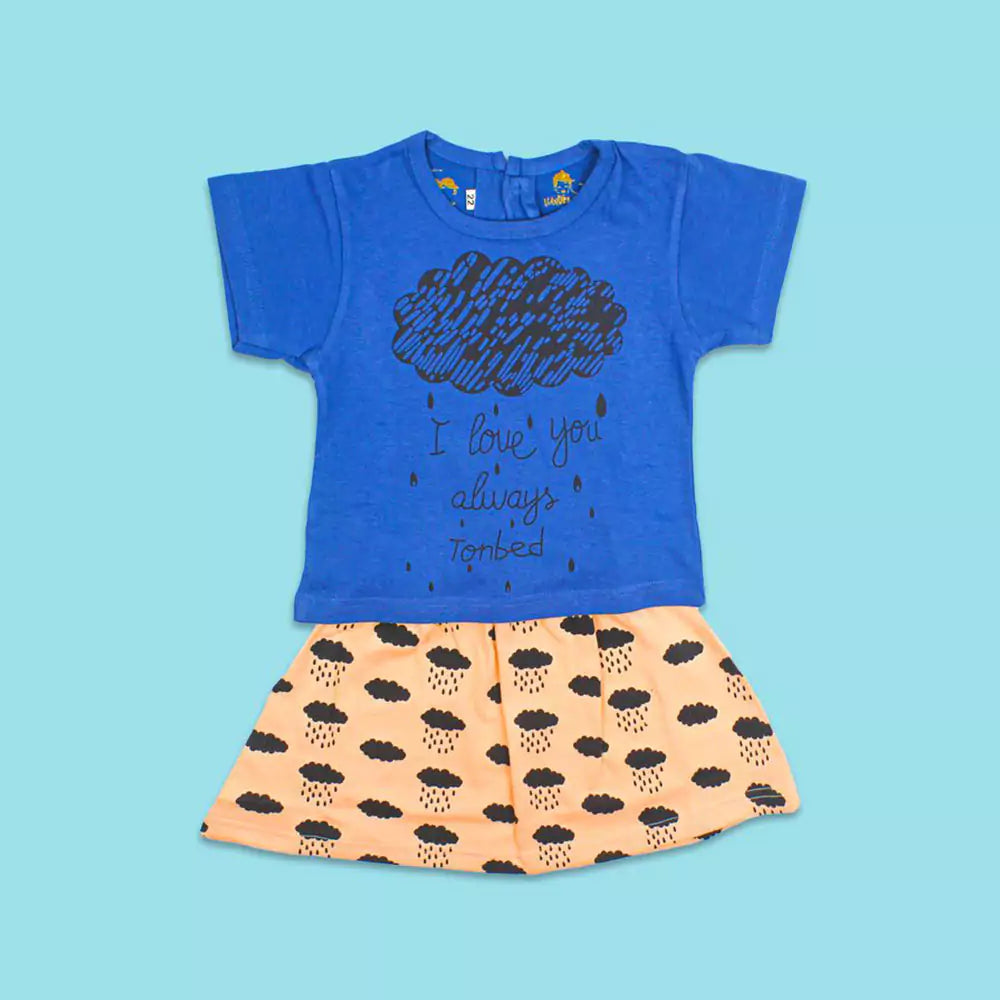Girl Short Sleeve Tee Top And Skirt Set