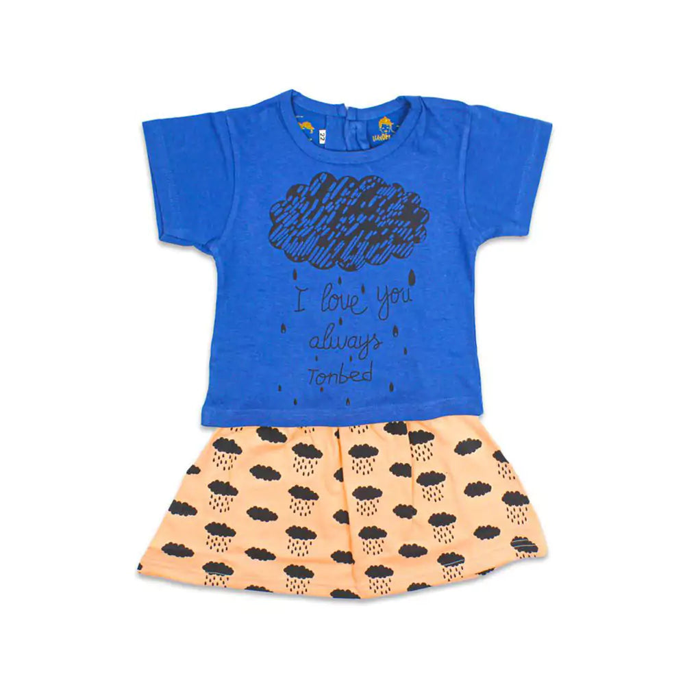 Girl Short Sleeve Tee Top And Skirt Set