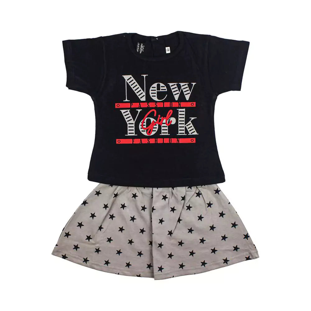Girl Short Sleeve Tee Top And Skirt Set