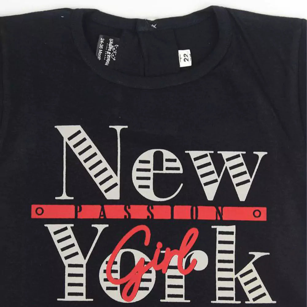 Girl Short Sleeve Tee Top And Skirt Set (Dark Blue)