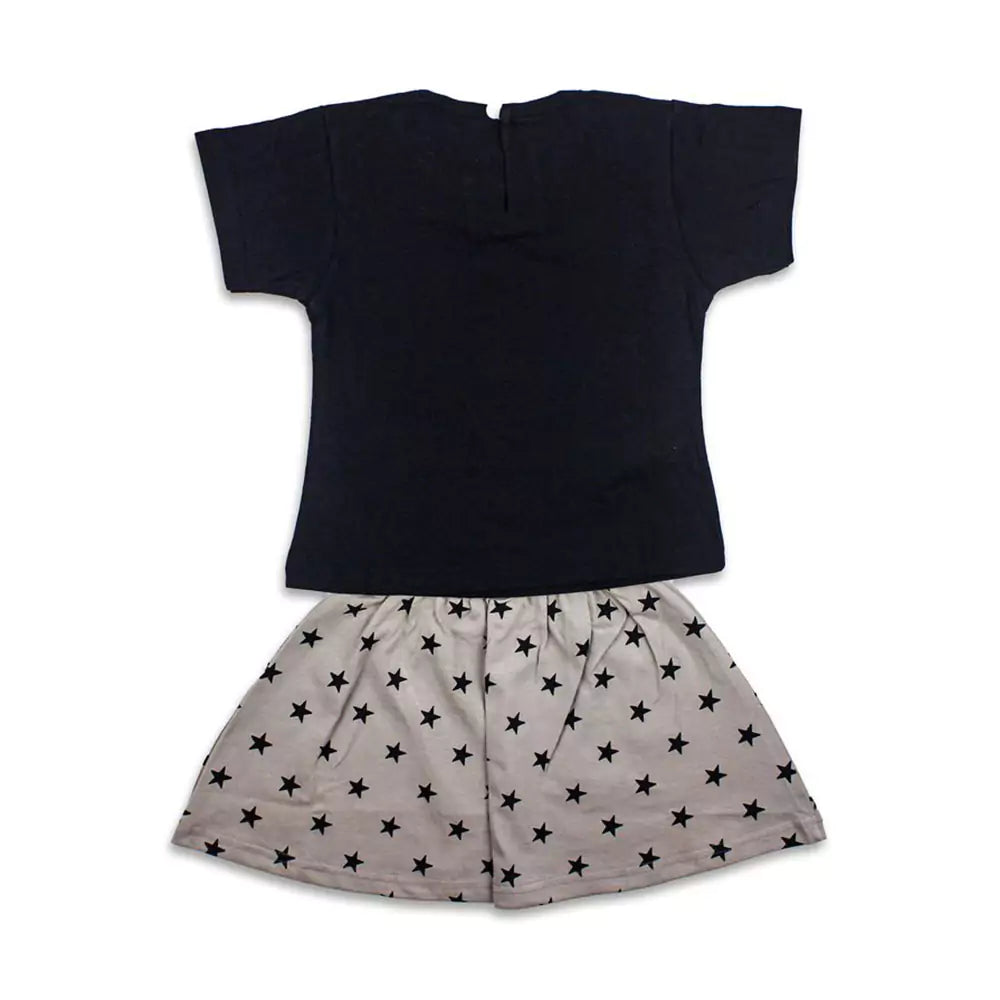 Girl Short Sleeve Tee Top And Skirt Set (Dark Blue)