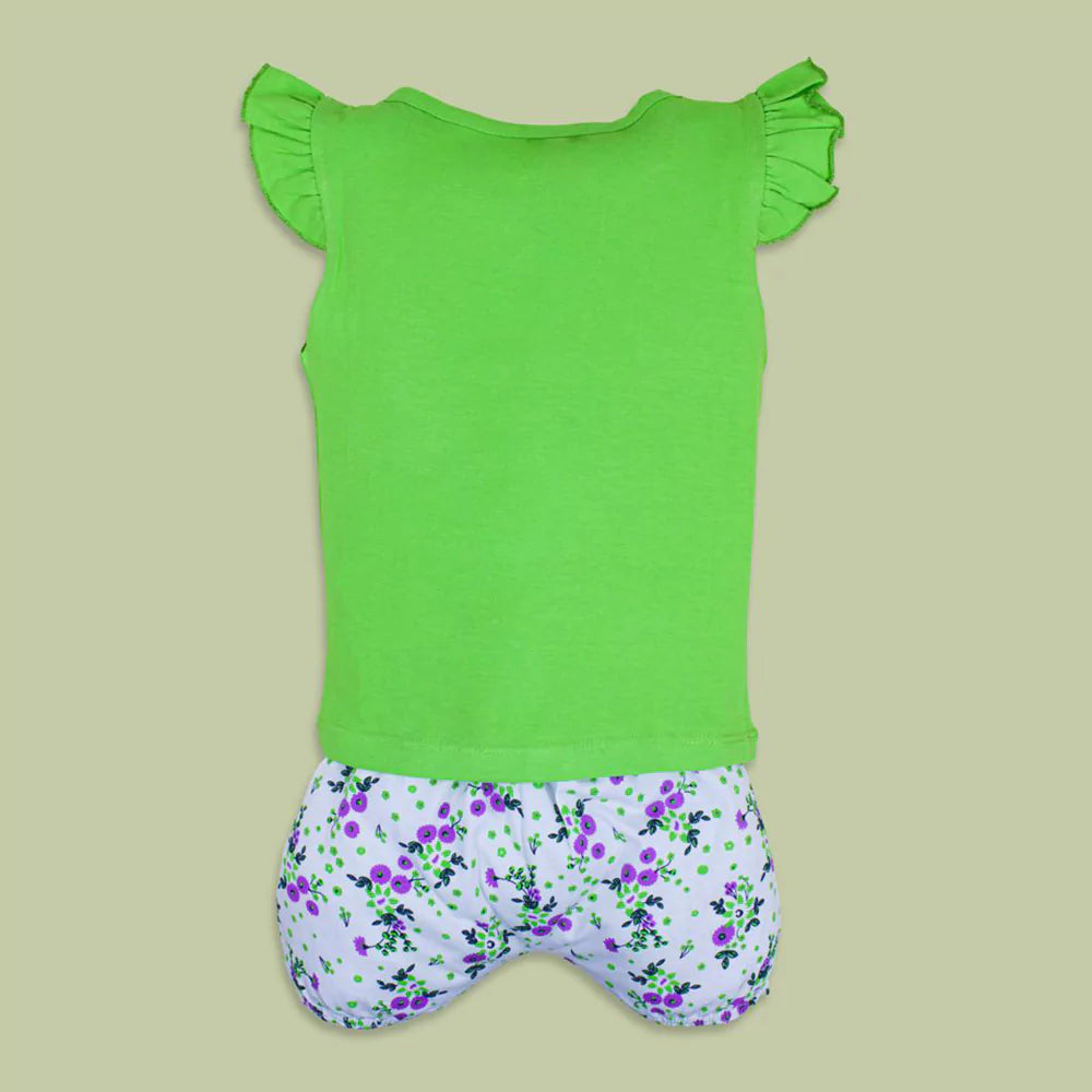 Baby Outfits Infant Sleeveless Cartoon Printed Top & Pant Set For Baby Girls Green Cartoon Printed Top With Short 2Pcs Summer Cotton Clothes Set Toddler Clothes