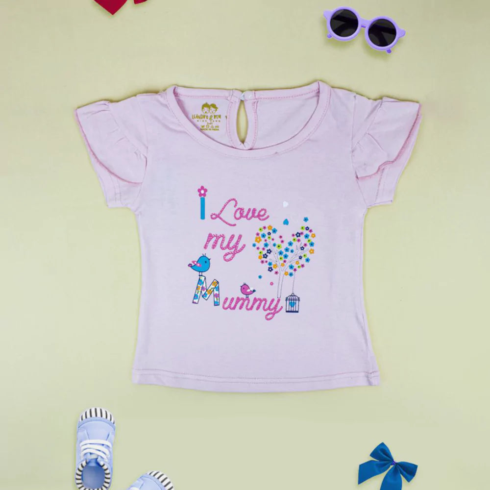 Infant Toddler Girls Short Sleeves Pink Tulle Skirts Set Outfit T-shirts Cute Print (Pink)