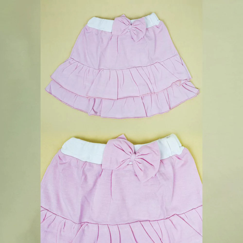 Infant Toddler Girls Short Sleeves Pink Tulle Skirts Set Outfit T-shirts Cute Print (Pink)