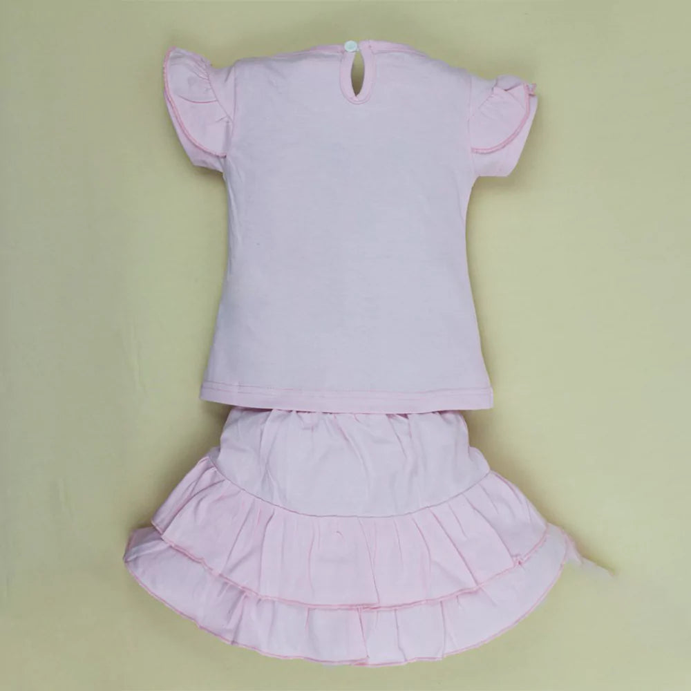 Infant Toddler Girls Short Sleeves Pink Tulle Skirts Set Outfit T-shirts Cute Print (Pink)