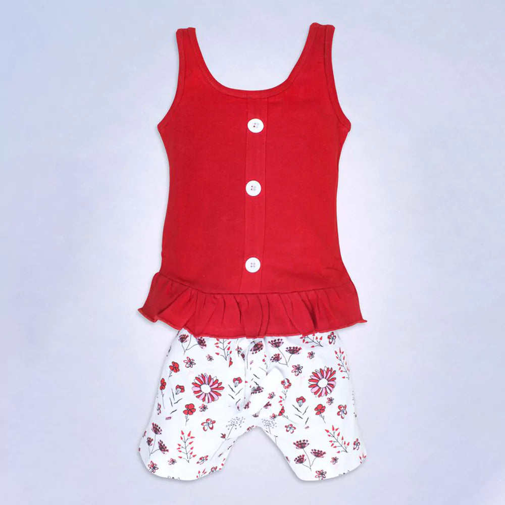 Baby Outfits Infant Sleeveless Printed Top & Pant Set For Baby Girls Maroon Printed Top With Short 2Pcs Summer Cotton Clothes Set Toddler Clothes
