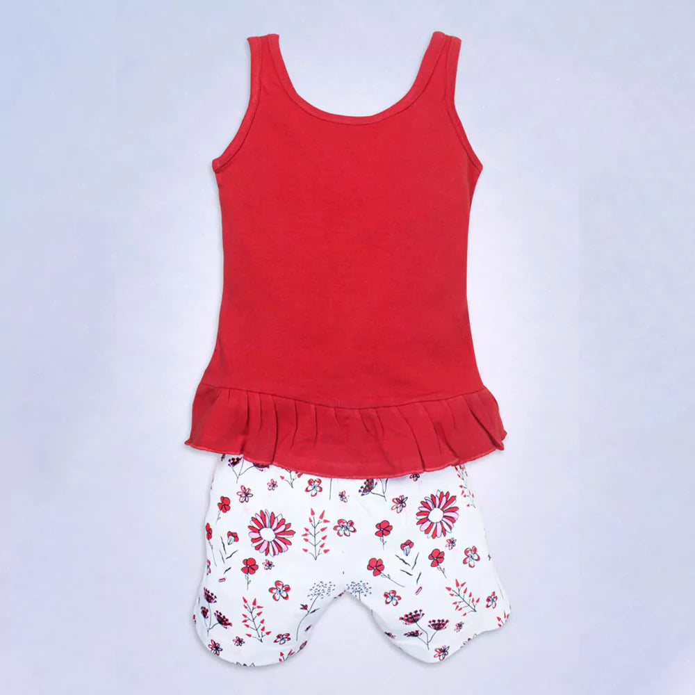 Baby Outfits Infant Sleeveless Printed Top & Pant Set For Baby Girls Maroon Printed Top With Short 2Pcs Summer Cotton Clothes Set Toddler Clothes
