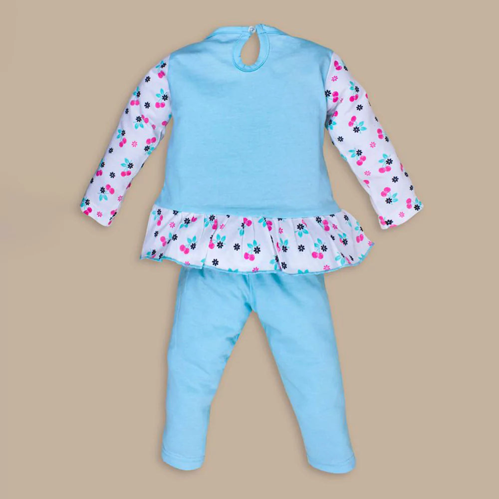 Baby Girl Outfits Infant Light Blue Full Sleeve Round Neck Animal Printed Cotton Top & Bottom Set Dress Pyjama Casual Dress