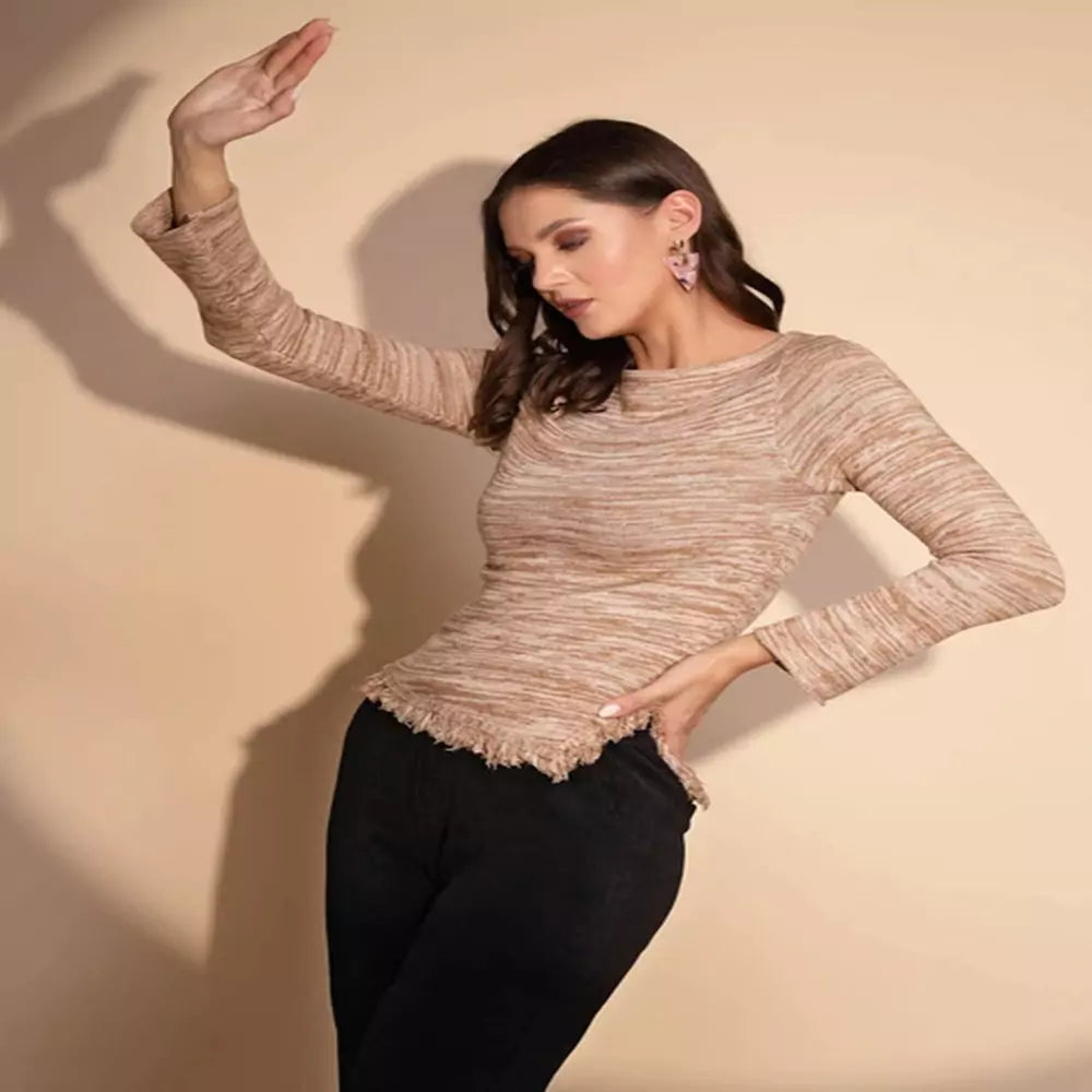Women Beige Round Neck Regular Fit Pullover
