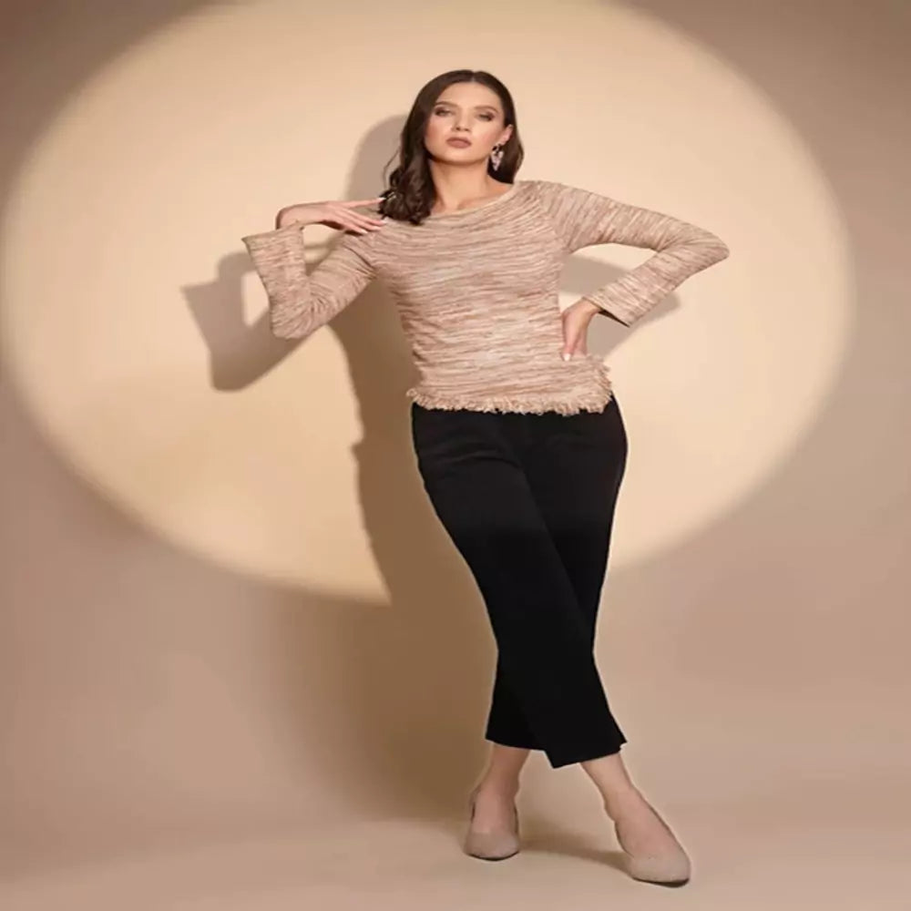 Women Beige Round Neck Regular Fit Pullover