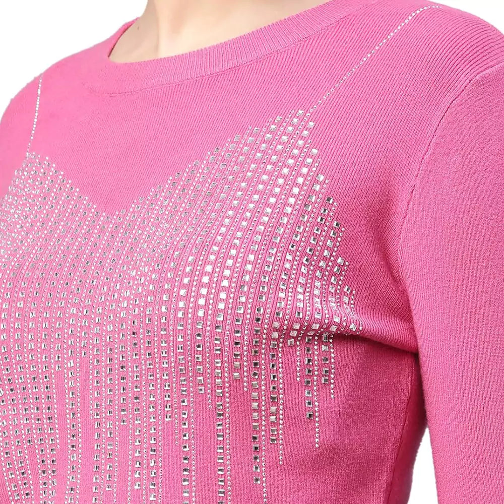 Women Round Neck Cropped Slim Fit Knitted Pullover