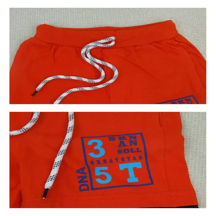 Cotton Shorts for Boys with Pockets,Pull-On Shorts For Toddlers,Typographic Printed Mid Rise Shorts for Boys-Red