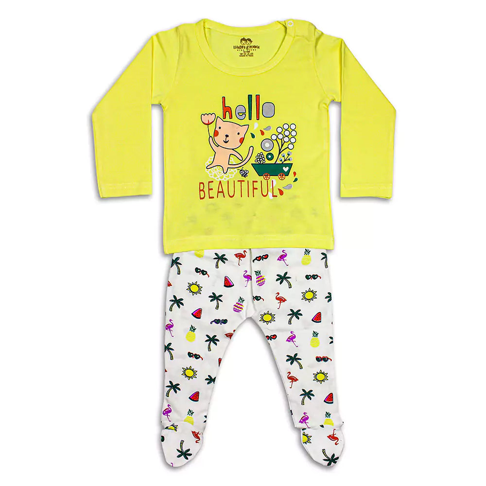 Baby Boys Girl Outfits Infant Yellow Pyjama Casual Dress Legging Elastic Waistband Legging 2Pcs Summer Cotton Clothes Set Toddler Clothes