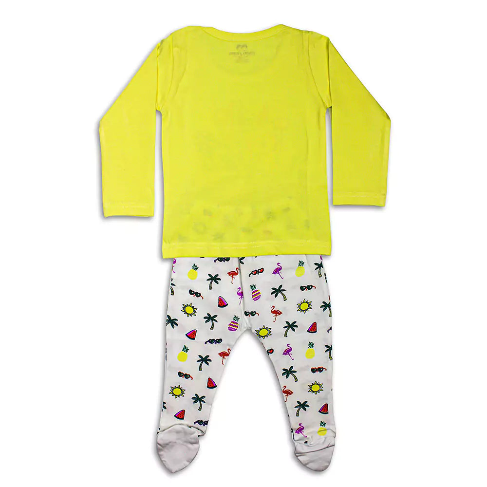 Baby Boys Girl Outfits Infant Yellow Pyjama Casual Dress Legging Elastic Waistband Legging 2Pcs Summer Cotton Clothes Set Toddler Clothes