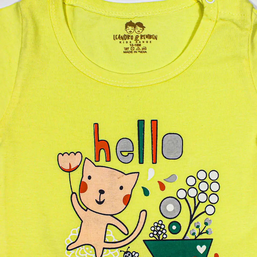 Baby Boys Girl Outfits Infant Yellow Pyjama Casual Dress Legging Elastic Waistband Legging 2Pcs Summer Cotton Clothes Set Toddler Clothes
