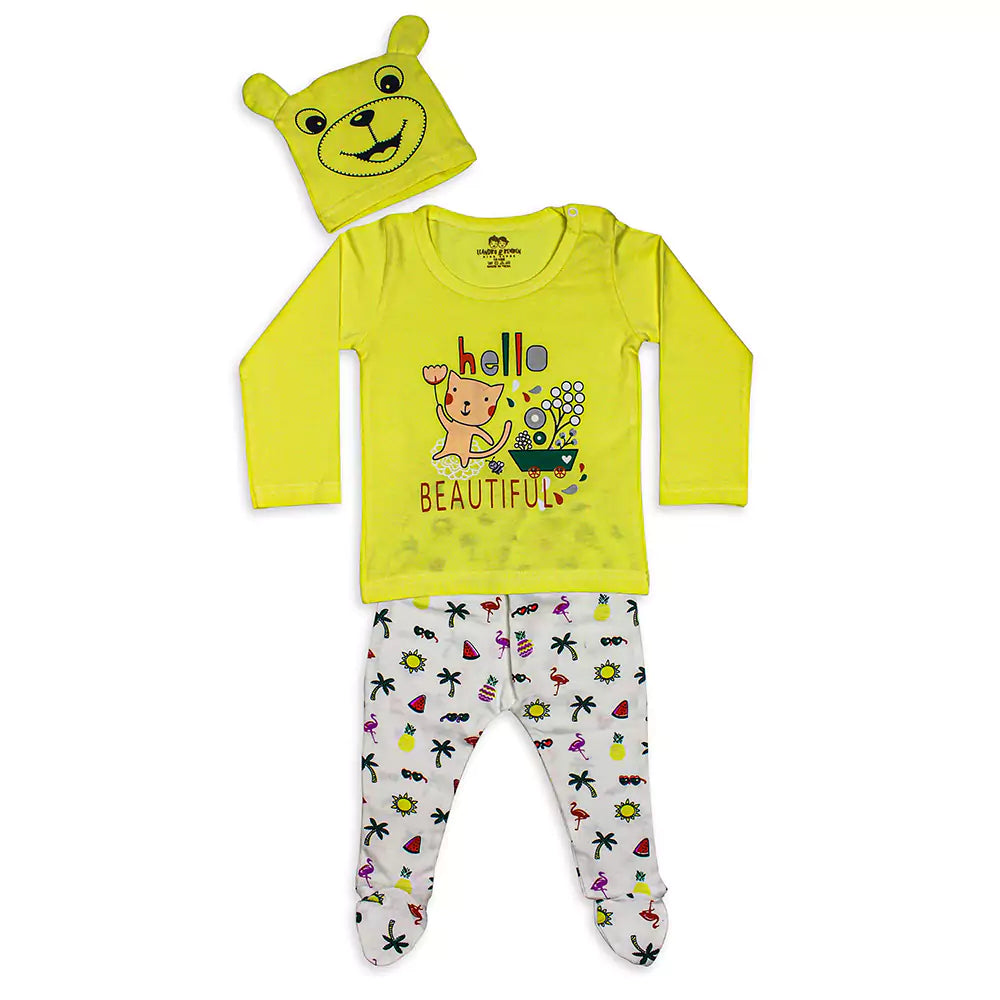Baby Boys Girl Outfits Infant Yellow Pyjama Casual Dress Legging Elastic Waistband Legging 2Pcs Summer Cotton Clothes Set Toddler Clothes