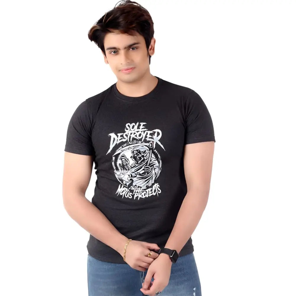 Men's Slim-Fit Eversoft Premium Cotton Printed Short Sleeve Crewneck Tshirt,Breathable & Tag Free Halloween Tees For Men_Grey - Being Iban
