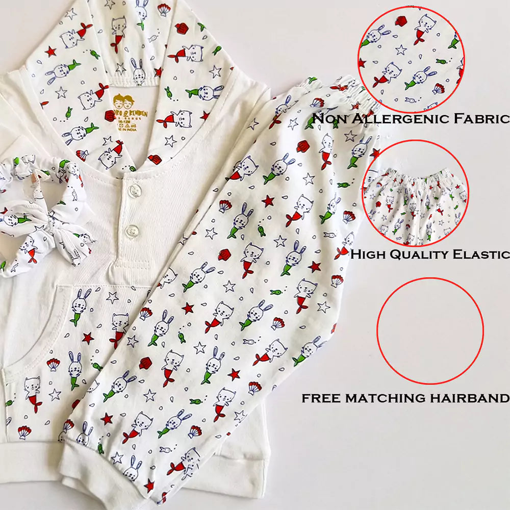 Baby Boy and Baby Girl's Fabulous Collection of Printed Full Sleeves Soft Cotton Vests,Jhabla T-Shirt with Pyjama Pants Dress for Kids Infant Toddler Set