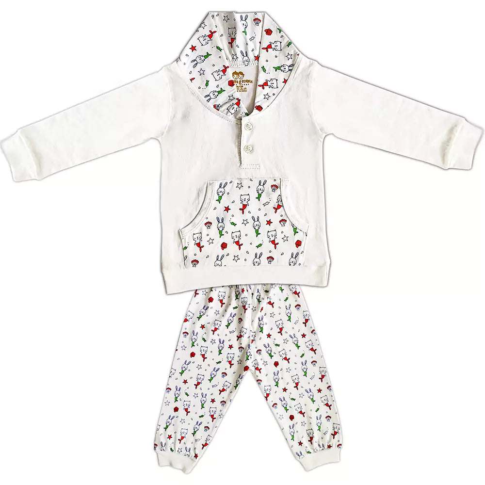 Baby Boy and Baby Girl's Fabulous Collection of Printed Full Sleeves Soft Cotton Vests,Jhabla T-Shirt with Pyjama Pants Dress for Kids Infant Toddler Set