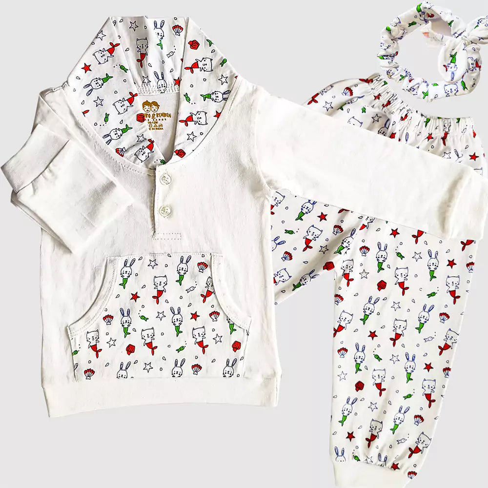 Baby Boy and Baby Girl's Fabulous Collection of Printed Full Sleeves Soft Cotton Vests,Jhabla T-Shirt with Pyjama Pants Dress for Kids Infant Toddler Set