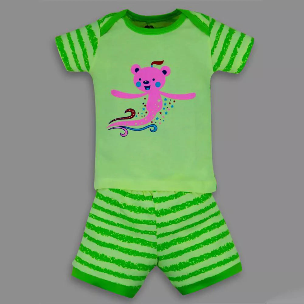 Printed Kids Tshirt Pant Set 100% Cotton Infantwear Top Bottom Combo Pack (green print)