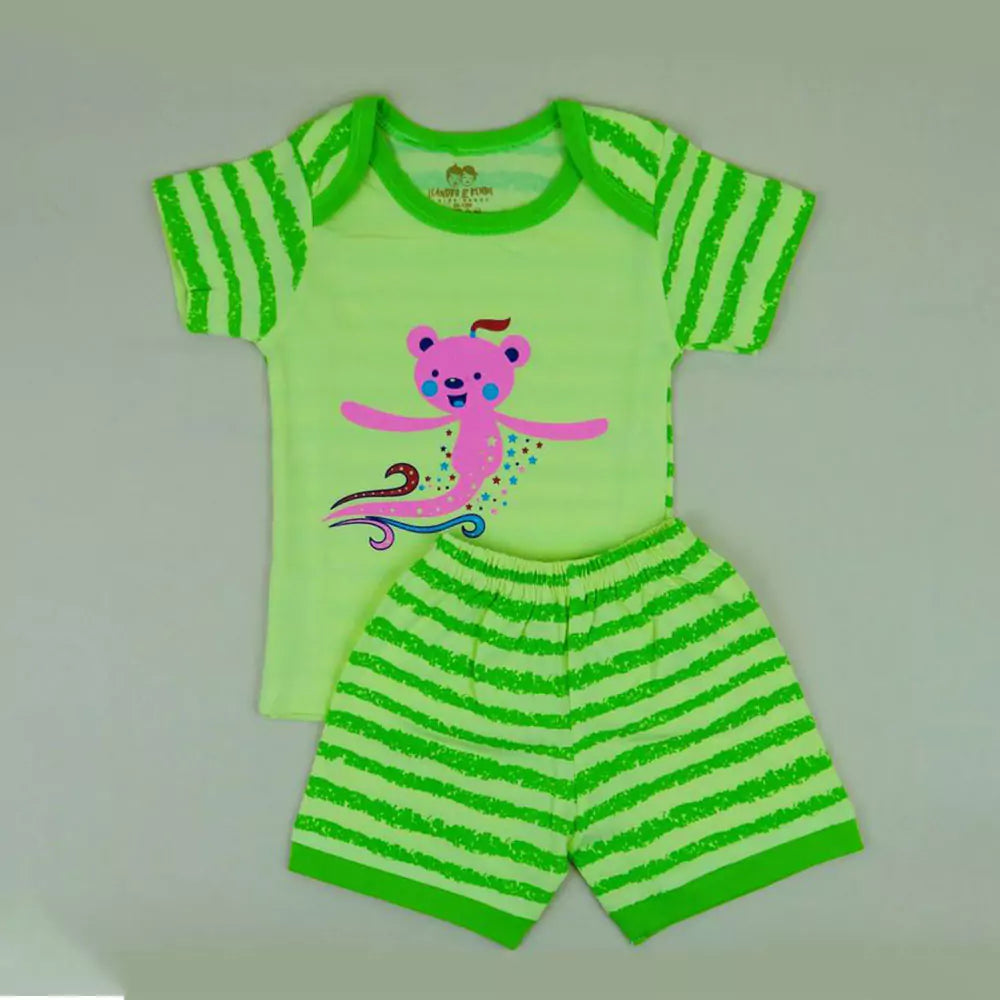 Printed Kids Tshirt Pant Set 100% Cotton Infantwear Top Bottom Combo Pack (green print)