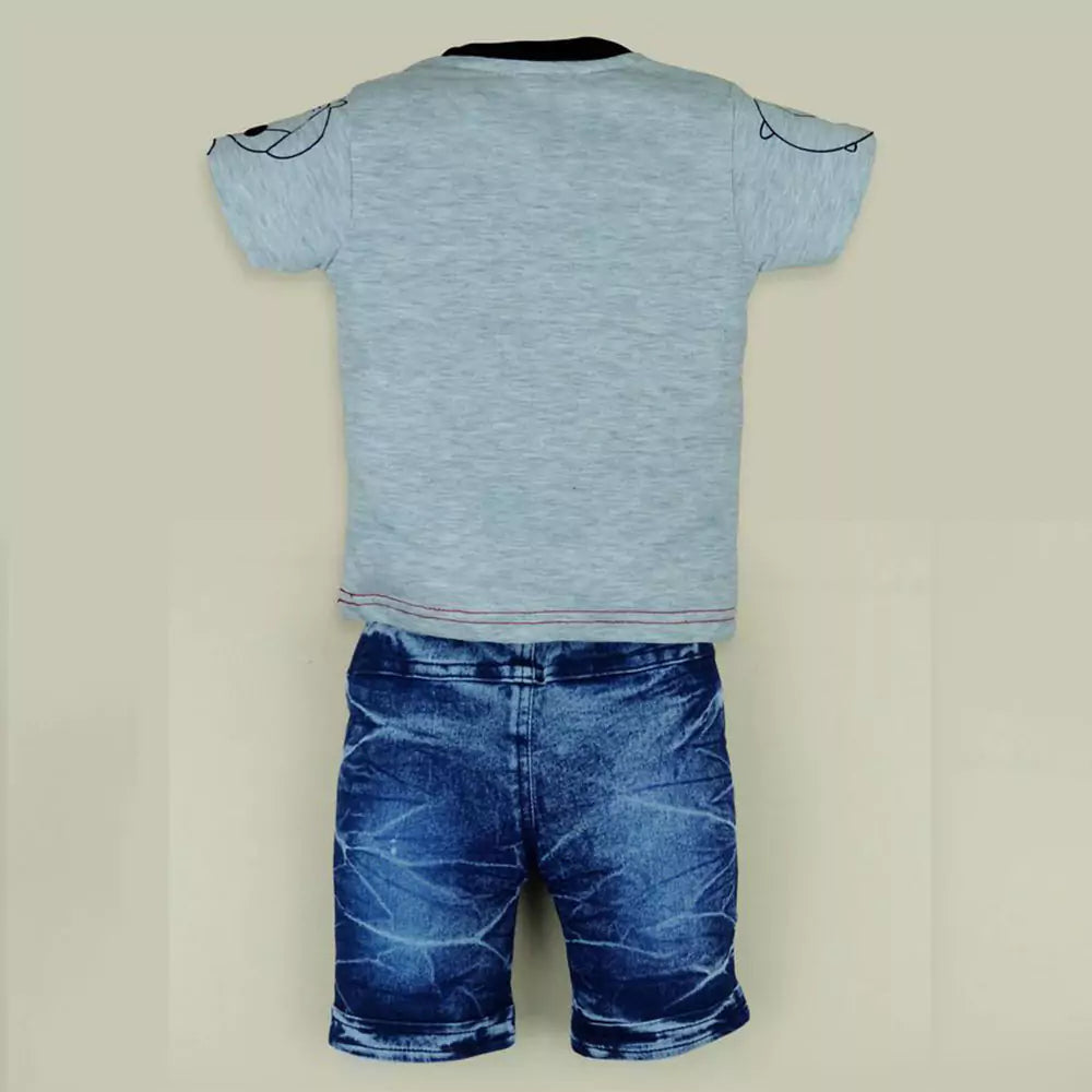 Baby Boys Girl Tie-Dye Outfits Unisex Infant Short Sleeve Round Neck (Grey & Navy Blue )
