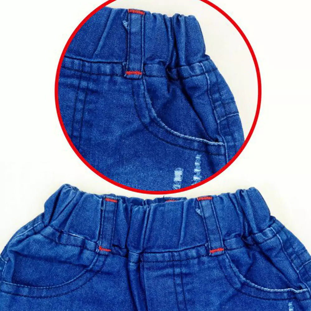 Cotton Soft Round Neck Half Sleeve T-Shirt with Jeans Pant Clothing Set for Kids (multicolor)