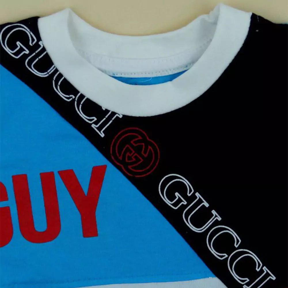 Cotton Soft Round Neck Half Sleeve T-Shirt with Jeans Pant Clothing Set for Kids black & blue