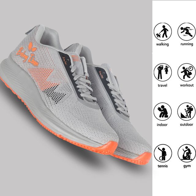 Mens Lightweight Athletic Running Walking Gym Shoes Casual Sports Shoes Fashion Sneakers Walking Shoes_Grey/Orange