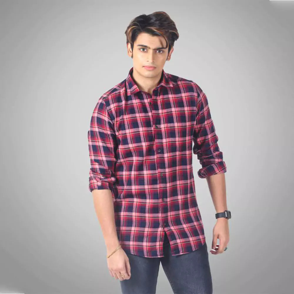 Men's 100% Cotton Checkered Shirt (Red&Blue)