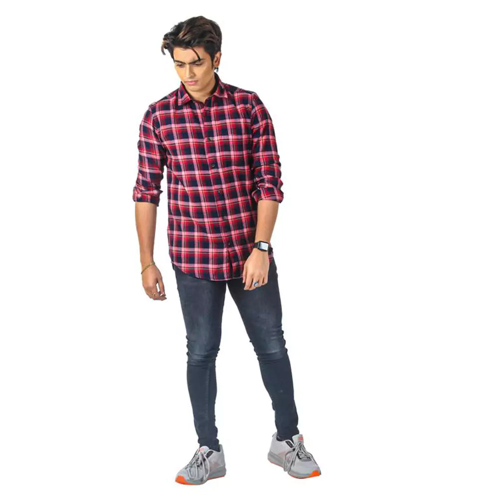 Men's 100% Cotton Checkered Shirt (Red&Blue)