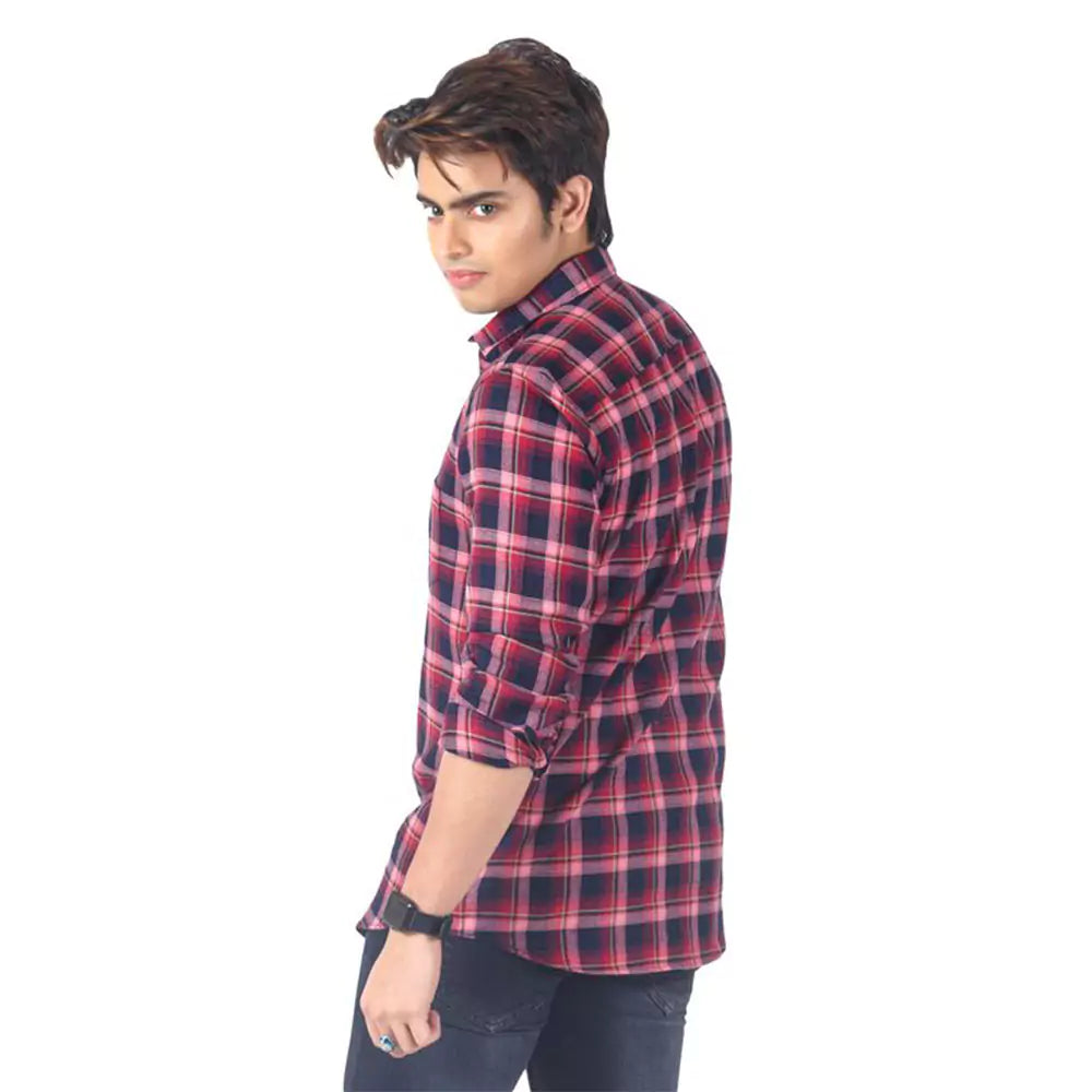 Men's 100% Cotton Checkered Shirt (Red&Blue)