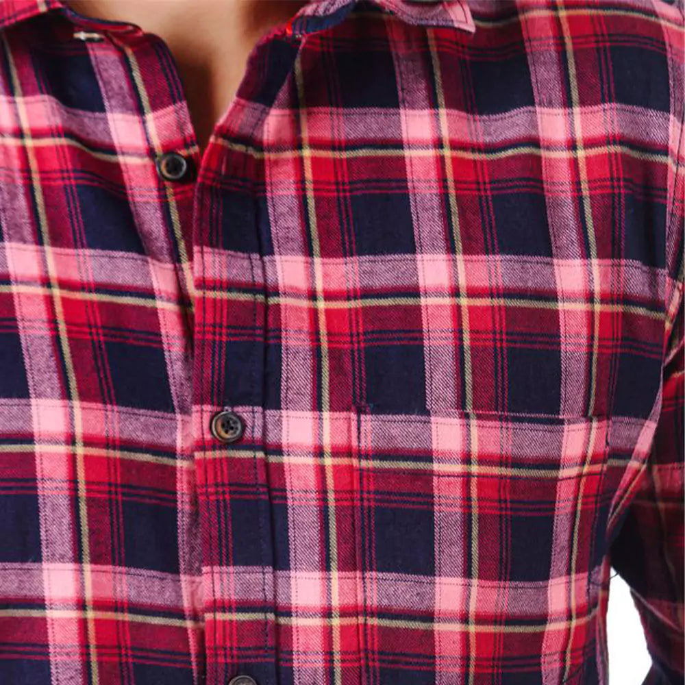 Men's 100% Cotton Checkered Shirt (Red&Blue)