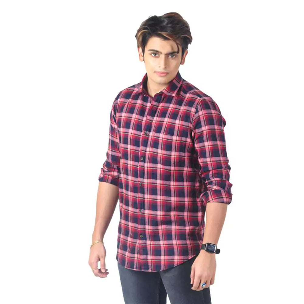 Men's 100% Cotton Checkered Shirt (Red&Blue)