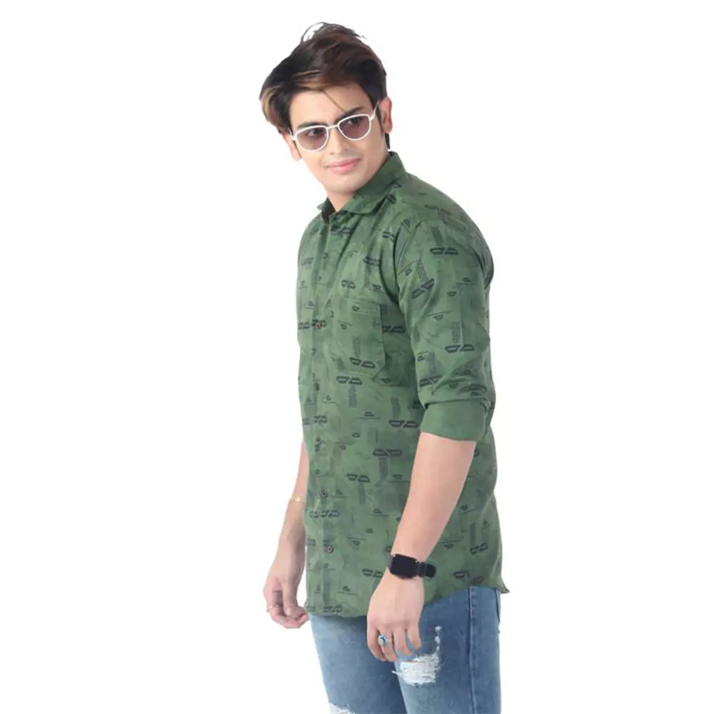 Men's Full Sleeve Wrinkle Free Shirt Button Down (Green & Black )