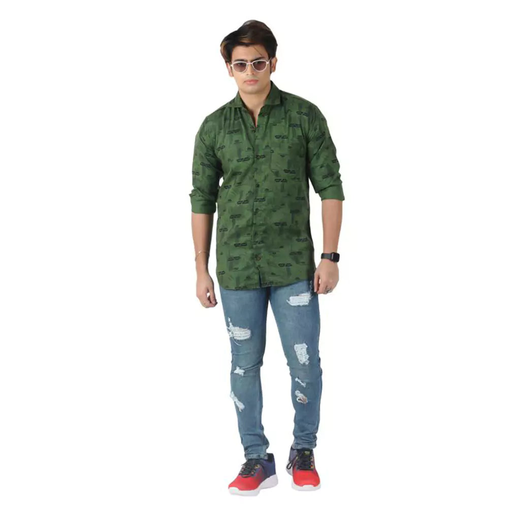 Men's Full Sleeve Wrinkle Free Shirt Button Down (Green & Black )