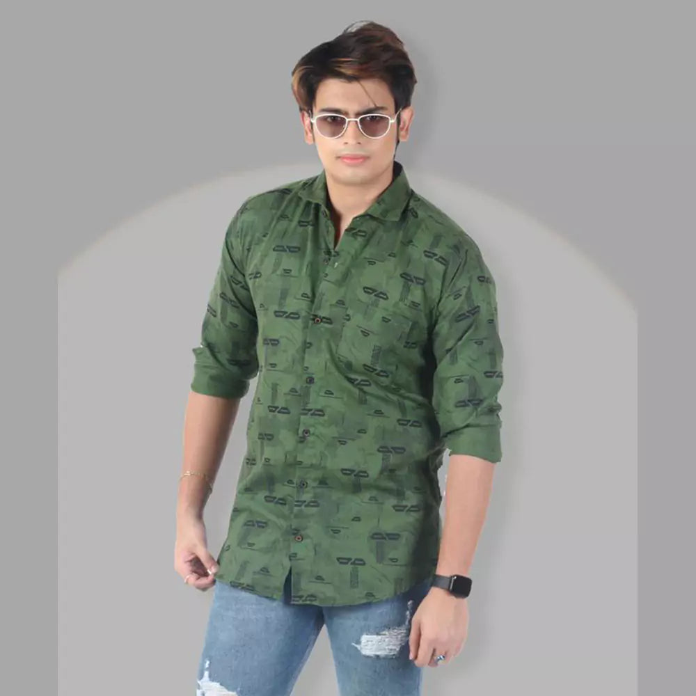 Men's Full Sleeve Wrinkle Free Shirt Button Down (Green & Black )
