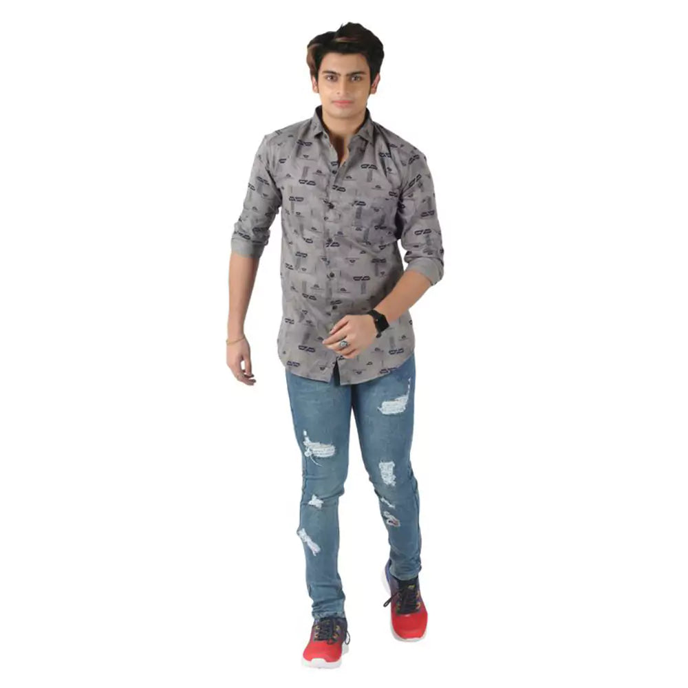 Men's Full Sleeve Wrinkle Free Shirt Button Down (Grey)
