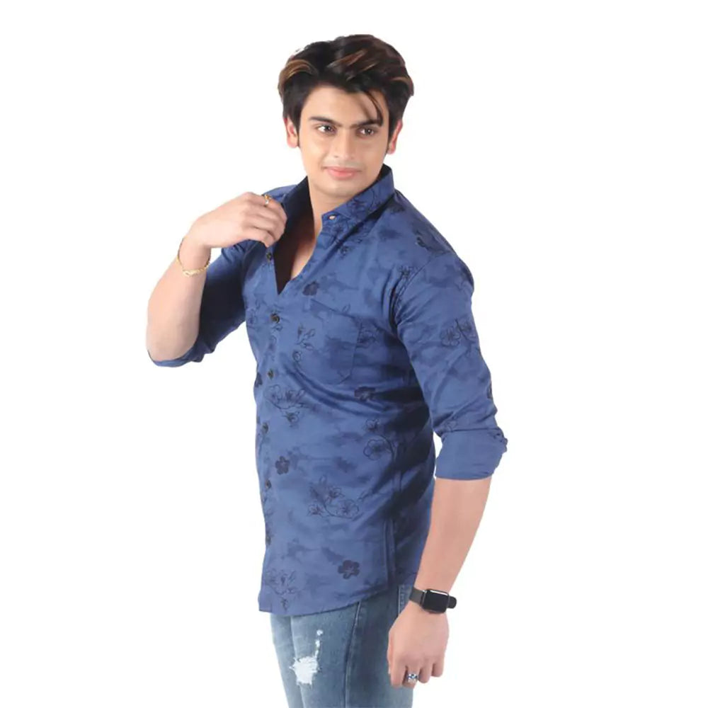 Men's Full Sleeve Wrinkle Free Floral Print Shirt(blue)