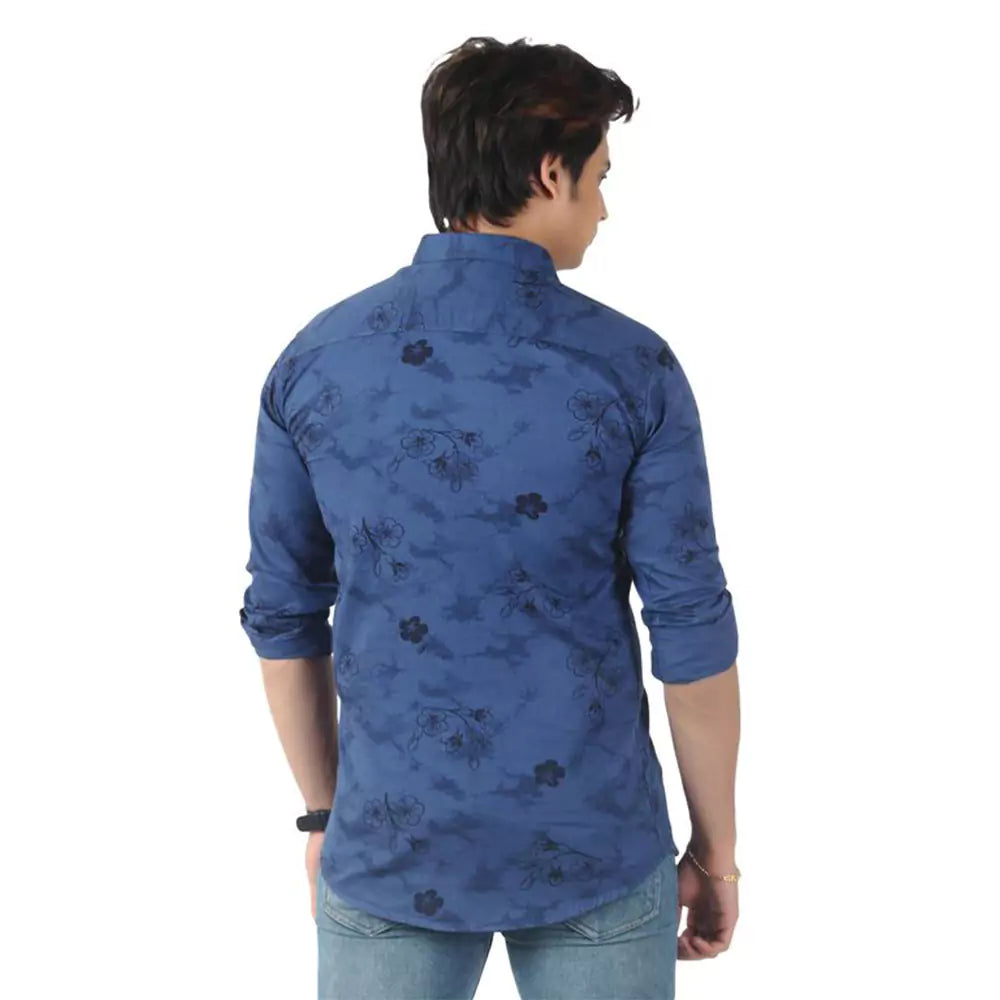 Men's Full Sleeve Wrinkle Free Floral Print Shirt(blue)